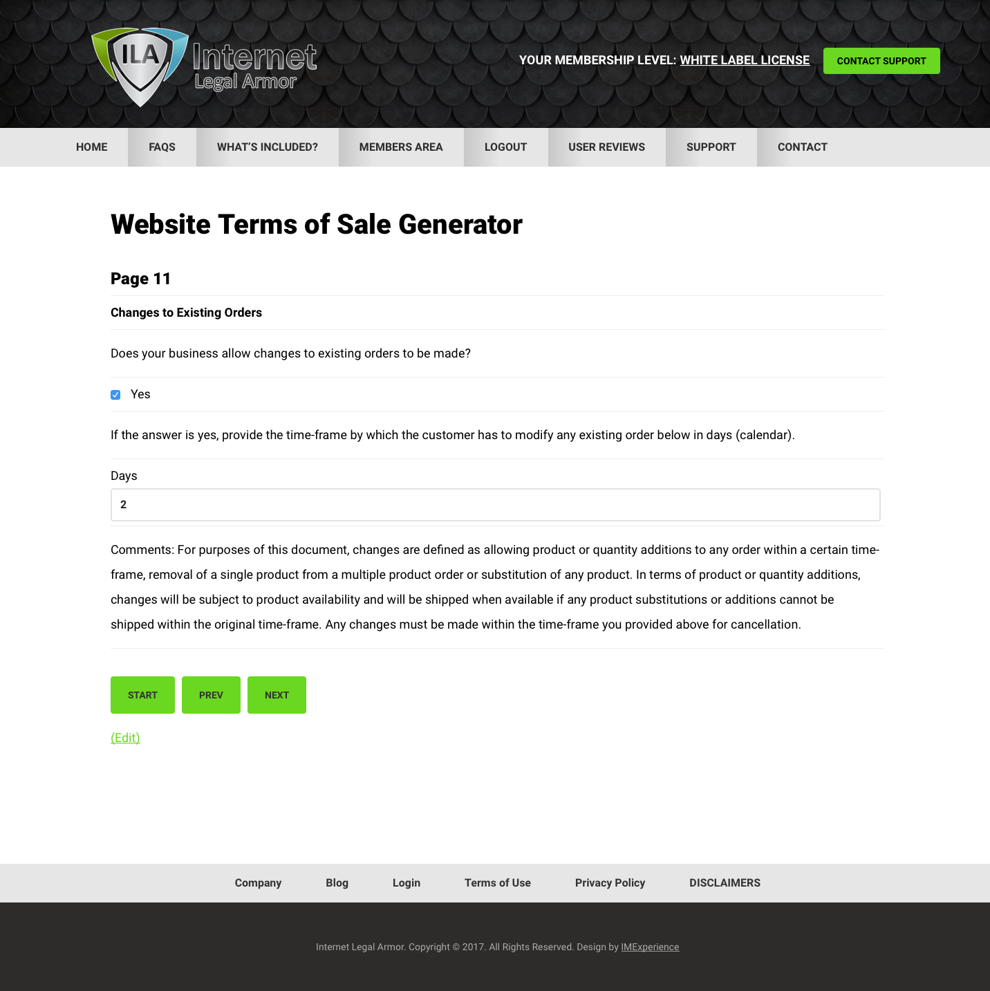 Website Terms of Sale Generator (Sale of Tangible Goods)
